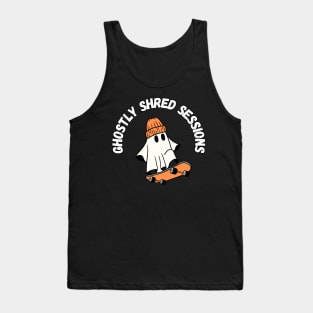 Ghostly shred sessions. Cute Halloween ghost skateboarding Tank Top